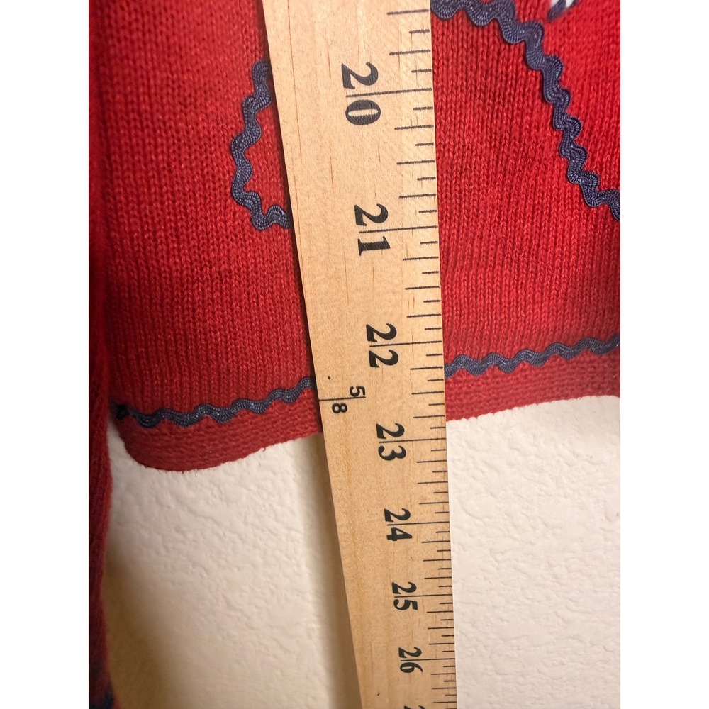 Talbots Petite M Patriotic Linen Blend Cardigan Sweater Red American Flag - Picture 4 of 6